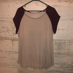 Cream Tee with Sheer Maroon Sleeves
